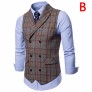 Men's Dress Suit Vest Double Button Down Plaid Vest with Wide Lapel 