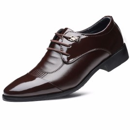 Men's Fashionable Shiny Leather Shoes Lace-up Casual Point Toe Oxfords