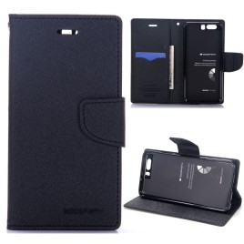Mercury Dual Color Card Holder Slots Wallet Style with Magnetic Buckle PU Leather + Soft TPU Phone Case for Huawei P10 Plus - Black