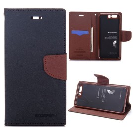Mercury Dual Color Card Holder Slots Wallet Style with Magnetic Buckle PU Leather + Soft TPU Phone Case for Huawei P10 Plus - Black + Brown