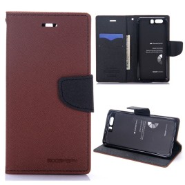 Mercury Dual Color Card Holder Slots Wallet Style with Magnetic Buckle PU Leather + Soft TPU Phone Case for Huawei P10 Plus - Brown + Black