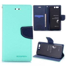 Mercury Dual Color Card Holder Slots Wallet Style with Magnetic Buckle PU Leather + Soft TPU Phone Case for Huawei P10 Plus - Light Green + Dark Blue