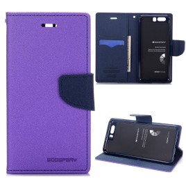 Mercury Dual Color Card Holder Slots Wallet Style with Magnetic Buckle PU Leather + Soft TPU Phone Case for Huawei P10 Plus - Purple + Dark Blue
