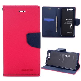 Mercury Dual Color Card Holder Slots Wallet Style with Magnetic Buckle PU Leather + Soft TPU Phone Case for Huawei P10 Plus - Rose Red + Dark Blue