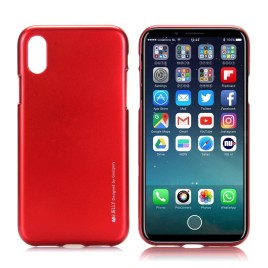 Mercury Goospery I Jelly SerIes Metal SolId Color Ultra ThIn Soft TPU Back Cover Case for iPhone X - Red