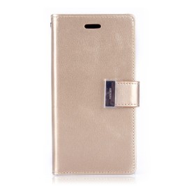 Mercury Goospery Rich Diary Series PU Leather + Soft Transparent TPU Double Layer Card Slots with Stand and Metal Buckle Case for iPhone X - Gold