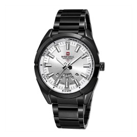 NAVIFORCE NF9038 Business Men Quartz Clock Full Steel Sports Watch Waterproof Military Watch - Black + Silver