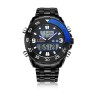NAVIFORCE NF9047 Men Army Military Watch Quartz Clock LED Digital Full Steel Sports EL Blue Function Wrist Watch - Black + Blue