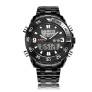 NAVIFORCE NF9047 Men Army Military Watch Quartz Clock LED Digital Full Steel Sports EL Blue Function Wrist Watch - Black + Grey