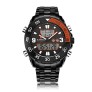 NAVIFORCE NF9047 Men Army Military Watch Quartz Clock LED Digital Full Steel Sports EL Blue Function Wrist Watch - Black + Orange