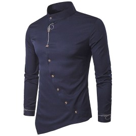 Oblique Button Embroidered Long Sleeve Shirt