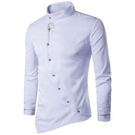 Oblique Button Embroidered Long Sleeve Shirt