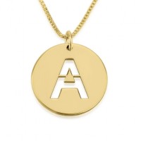 24K Gold Plated Initial Cut Out Disc Necklace