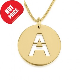 24K Gold Plated Initial Cut Out Disc Necklace