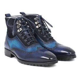 Wingtip Boots Blue Suede & Leather (ID#971-BLU)