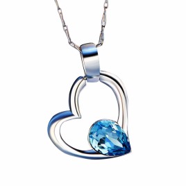 Pure Silver Dressup Jewellry Sea Heart Shaped Pendant Rhinestone Crystal Necklace for Woman 40+5cm Dressup Jewellry Pendant Pure Silver