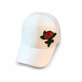 Rose Embroidery Bend Baseball Cap Men and Women Summer Sun Visor Cap - White
