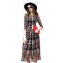 Round Collar 3/4 Sleeve Floral Embroidery Mesh Women Dress
