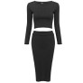 Round Collar Long Sleeve Two Pieces Knitted Sheathy Dress for Ladies