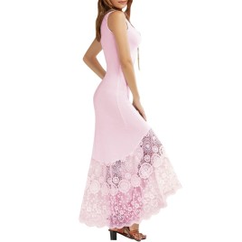 Scalloped Lace Panel Fitted Maxi Tank Dress