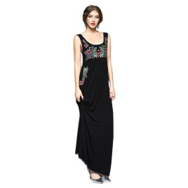 Scoop Neck Sleeveless Floral Embroidery Women Maxi Dress