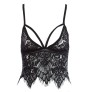 Sexy Plunging Neck Suspender Hollow Out Lace Patchwork Tassel Perspective Bra for Women