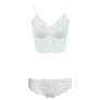 Sexy V-neck Suspender Perspective Lace Patchwork Bra + Low Elastic Waist Briefs Hollow Out Solid Color Twinset for Women