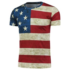 Short Sleeve Crew Neck Distressed American Flag T-Shirt