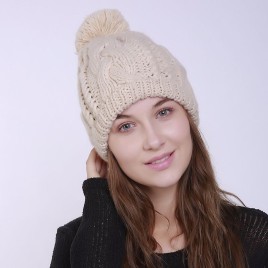 Solid Color 8 Word Stylish Autumn Winter Outdoor Indoor Keep Warm Twist Knitted Hairball Hat for Women Men