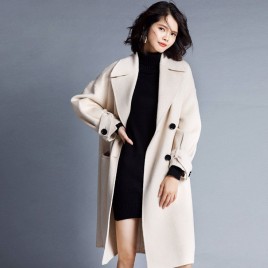 Solid Color Double-faced Coat Female Korean Large Size Loose  Windbreaker Jacket Wool Coat