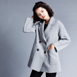 Solid Color Large Size Double-faced Coat Female Long Double-breasted Jacket Woolen Coat