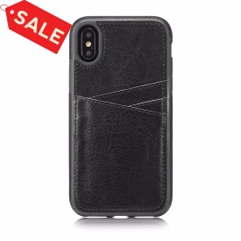 Solid Color Luxury with Three Card Slots Behind Leather Coated Soft TPU Back Cove Case for iPhone X / XS 