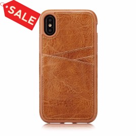 Solid Color Luxury with Three Card Slots Behind Leather Coated Soft TPU Back Cove Case for iPhone X / XS 