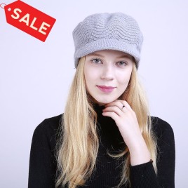 Solid Color Stylish Knitted Plus Velvet Rabbit Wool Winter Keep Warm Outdoor Indoor Cap for Women