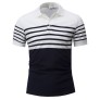 Striped Trim Short Sleeve Cotton Polo T-Shirt