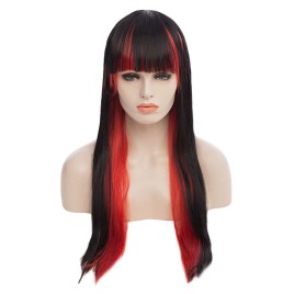 Stylish Outstanding Full Bang Multi-Layered Long Straight Black Gradient Red Cosplay Wig