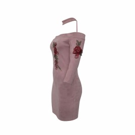 Suede Hanging Neck Embroidery Spring and Summer Skirt Female Dress