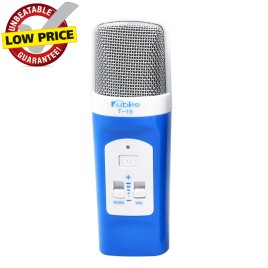 T-15 Wired Handheld Karaoke Microphone Sound Studio Recording Mic with Stand Holder for iPhone Samsung Smart Phone - Blue