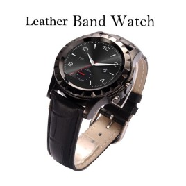T2 Circular Round Screen Waterproof Bluetooth Leather Band Smart Wrist Wrap Watch for Samsung HTC Sony Black