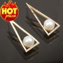 Trendy Pearl Triangle Style Ear Drop Ear Pendants Earrings Jewelry with Rhinestone Decor