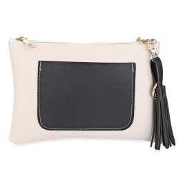 Trendy Pocket Pattern Design Spliced Color Block Tassel Pendant Women Messenger Crossbody Bag