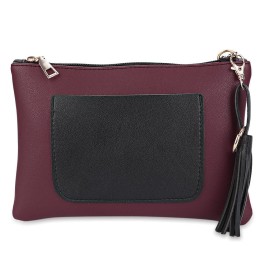 Trendy Pocket Pattern Design Spliced Color Block Tassel Pendant Women Messenger Crossbody Bag