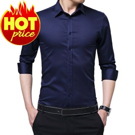 Trendy Turn-down Collar Long Sleeve Solid Color Men Shirt