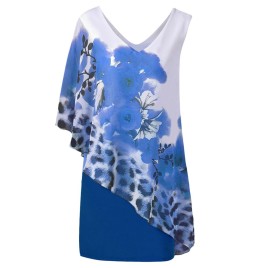 V Neck Floral and Cheetah Print Capelet Party Dress