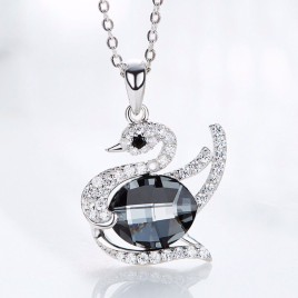 Women Crystal Necklace Swarovski S925 Sterling Silver Swan Collarbone Pendant Lady Pendent