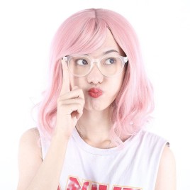 Women Fashion Harajuku Short Wavy Wigs with See-through Bangs
