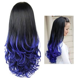 Women Long Curly Wavy Half Hair Wigs Heat Resistant Gradient Color Beauty Style