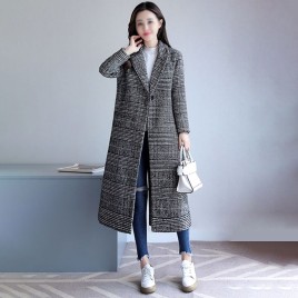 Women's Casual Check Jacket Regular-fit Long Coat for Spring and Autumn