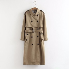 Women's Casual Plain Trench Coat Double-breasted Coat with Belt