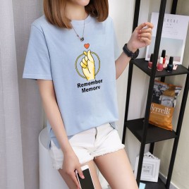 Women's Casual Short-sleeve T-shirt Printed with the Image of Snapping Fingers - Yellow, Green, Blue, White, Black